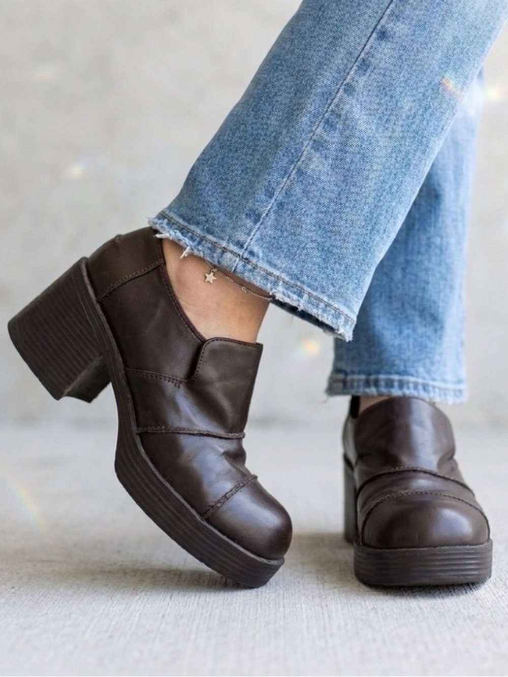 VTG Y2K Mudd Brown Chunky Platform Loafers Heels Size 9.5
